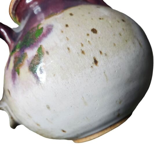 Handmade Pottery Teapot 4 Mugs Cups Signed KS Purple Beige - Picture 8 of 16